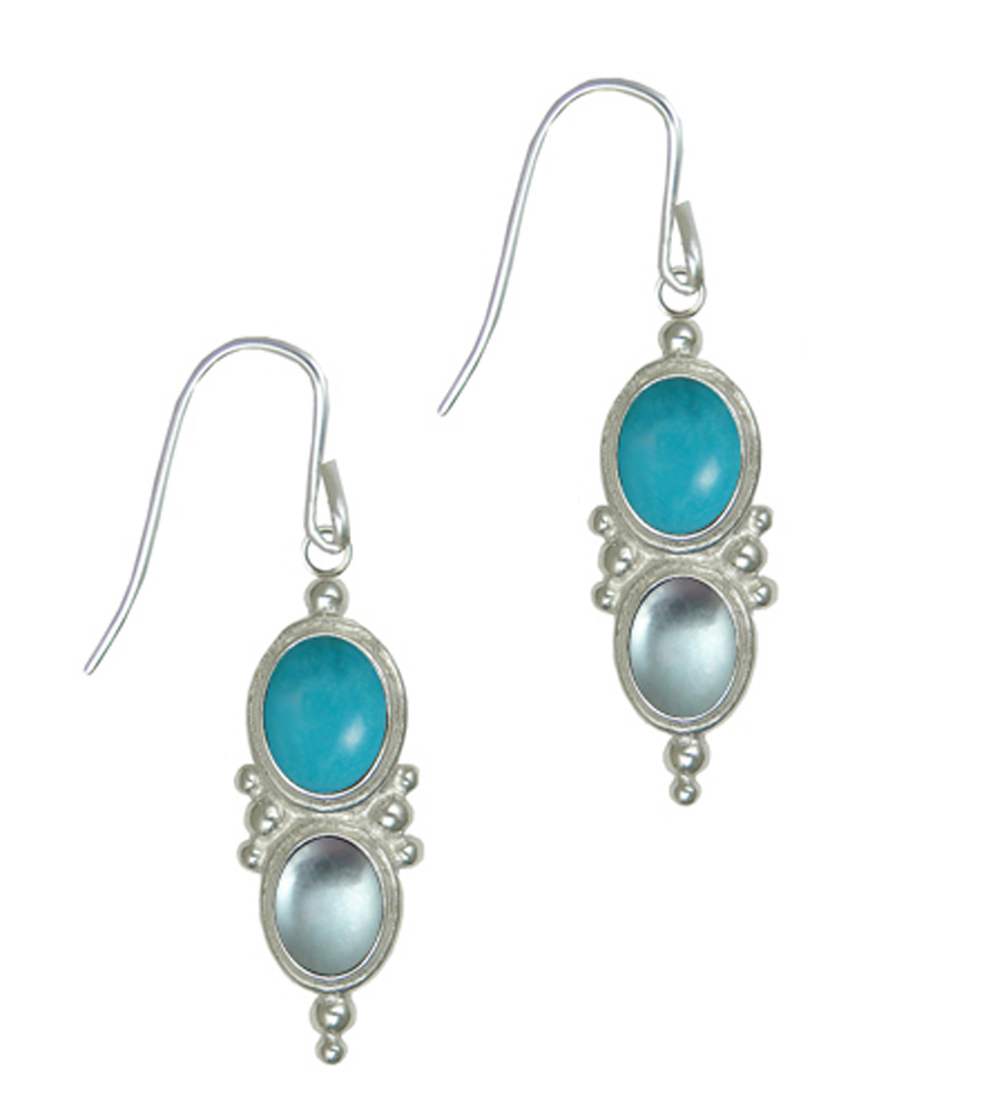 Sterling Silver Drop Dangle Earrings With Turquoise And Blue Topaz